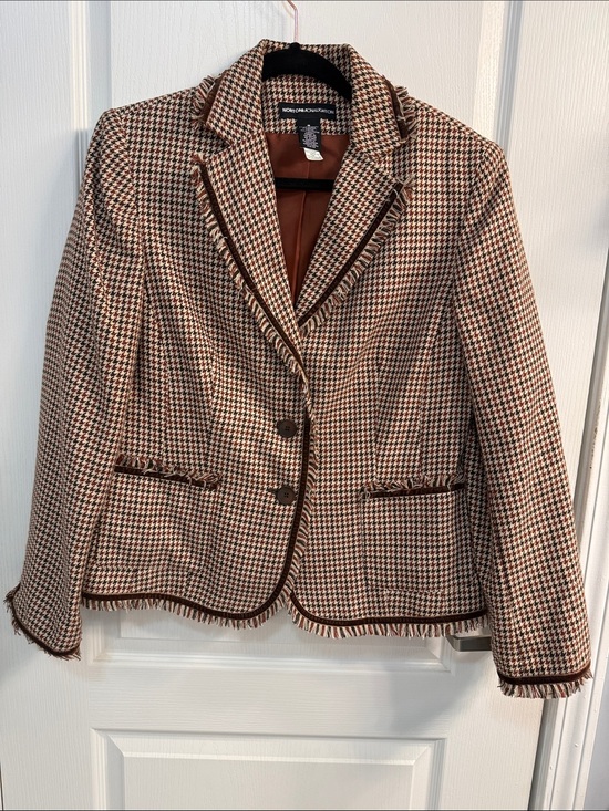 Norton McNaughton Jackets & Blazers - Norton McNaughton Brown & Cream Houndstooth Fringed Blazer